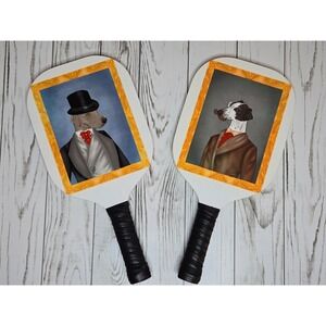 Set of 2 Custom Pickleball Paddles With Covers Anthropomorphic Dog Portraits